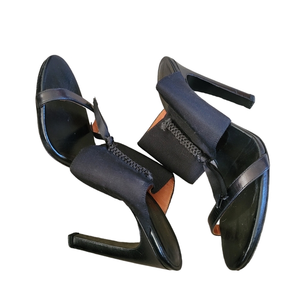 Dries Van Noten Heeled Sandals Sz 38.5 Black Leather Tassle Curved Heels - Picture 2 of 7